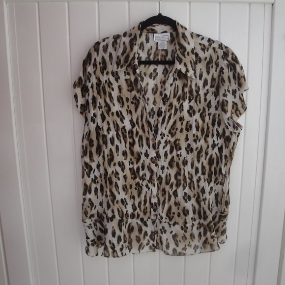 Bethany Womens Blouse 18W 1X Animal Print Sheer Top - Picture 1 of 3
